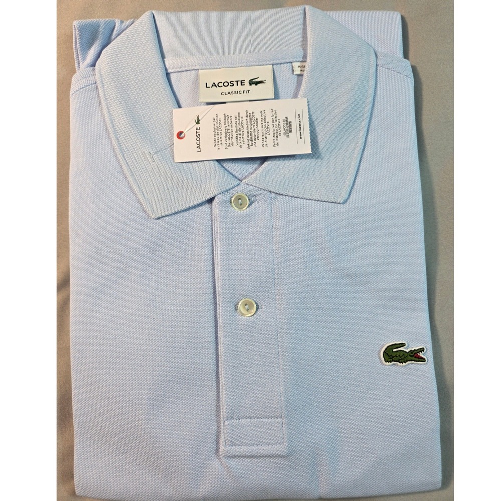 Lacoste Piqué Polo Shirt Mens Medium Light Blue Classic Fit Short Sleeve NEW